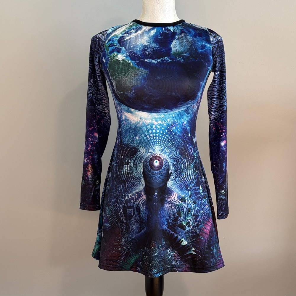 Galaxy Print Long Sleeve Dress